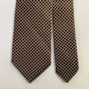 DOLCEPUNTA Brown Gold Polka Dot Foulard Silk Tie